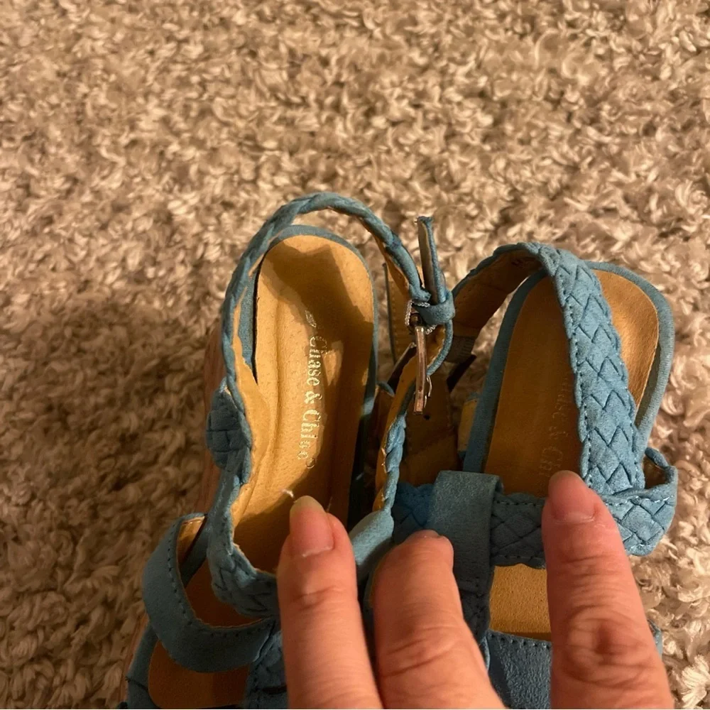 Chase & Chloe Toddler Teal Braided Cork Wedges size 11